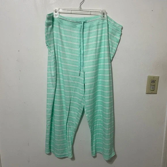 Cuddl Duds Womens 2X Pajama Set Mint Green White Striped Top Pants Loungewear - Picture 4 of 7